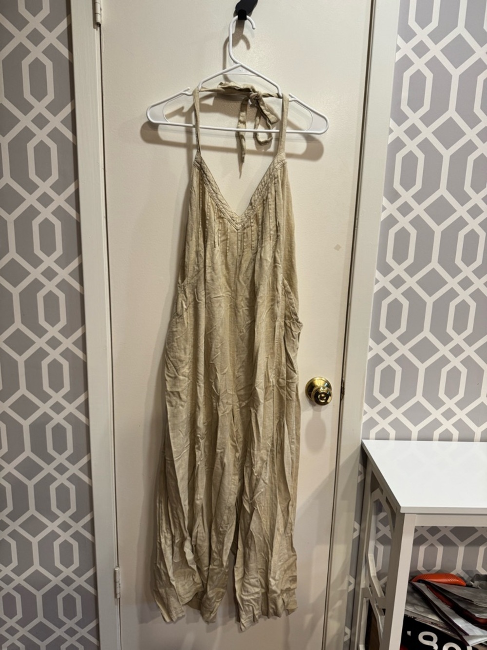 XL Free People Drifting Dreams One-piece Women’s Halter Jumpsuit in Light Beige